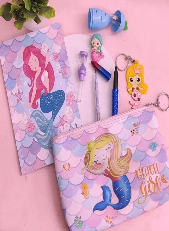 تارا13 مفكرة تيرا 13 حورية البحر للبنات (عبوة من 7 قطع) مفكرة مع قلم، مفكرة أطفال، مقلمة حورية البحر، قلم رصاص، ممحاة، أدوات مدرسية، هدايا مميزة للبنات - Image 4